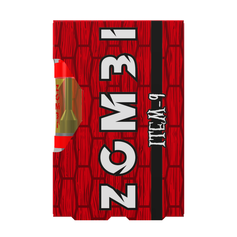 A red packaging with a brick pattern, labeled "ZGM 31" and "ITEM-9" in large white and black letters. A section of the packaging appears torn, revealing gold and white underneath, hinting at the high-quality Zombi Live Badder Vape Cartridges | 2g inside from Zombi.